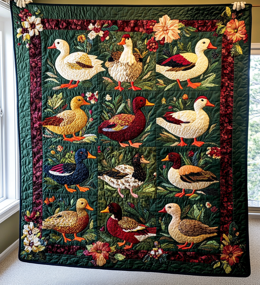 Playful Duck Quilted Blanket - Throw (55" x 60")