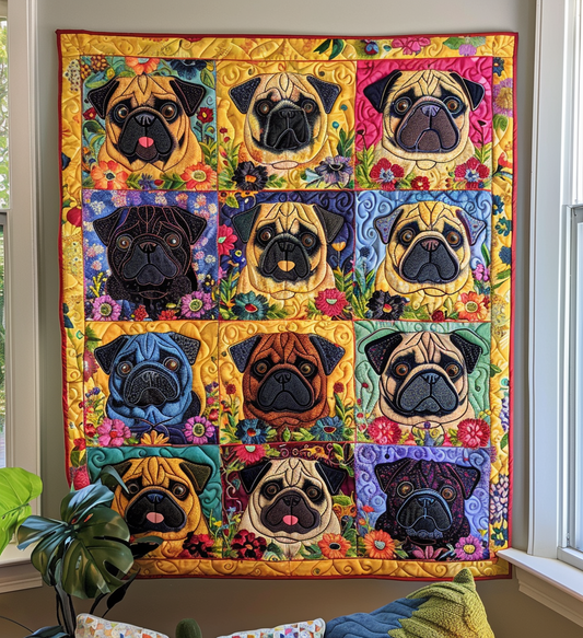 Playful Pugs Quilted Blanket - Throw (55" x 60")