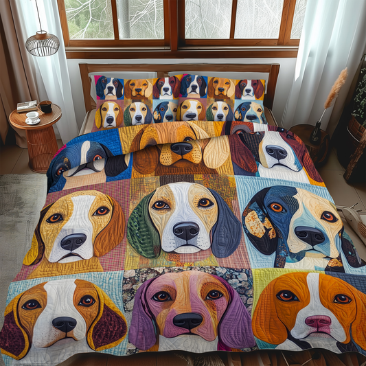 Playful Beagles 3-Piece Quilted Bedding Set - Single (59" x 70")
