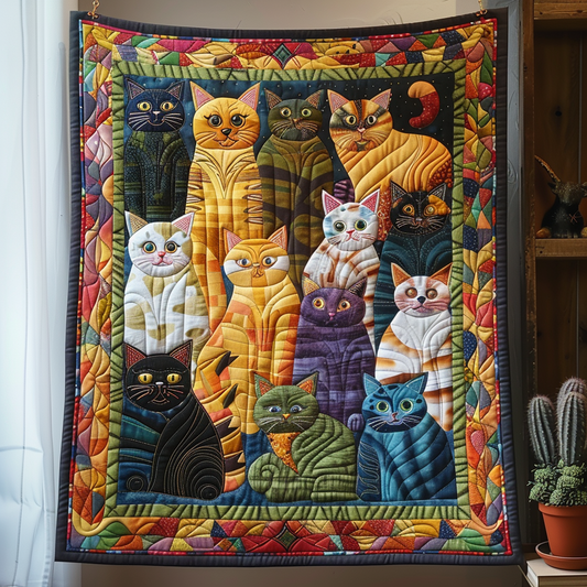Playful Cat Patchwork Quilted Blanket - Throw (55" x 60")