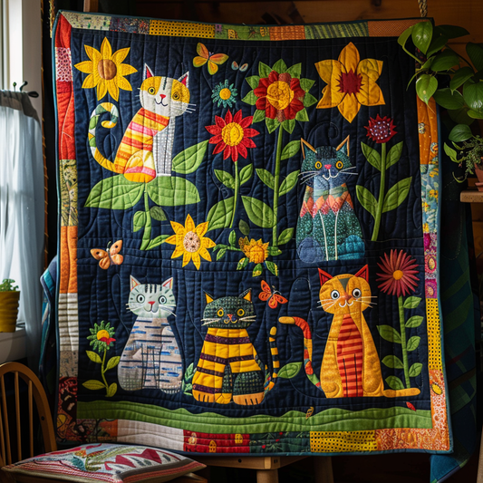 Playful Cats Quilted Blanket - Throw (55" x 60")