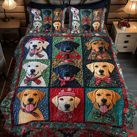 Playful Christmas Labrador 3-Piece Quilted Bedding Set - Single (59" x 70")