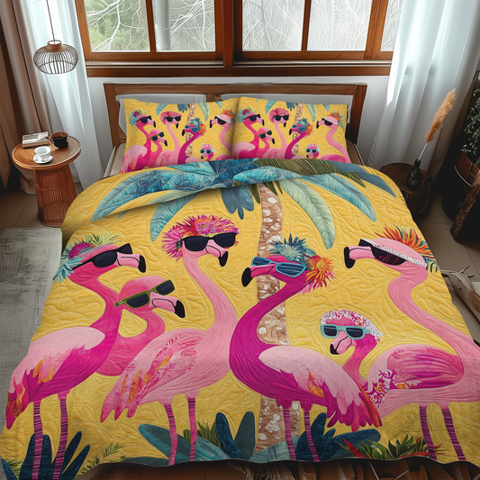 Playful Flamingo 3-Piece Quilted Bedding Set - Single (59" x 70")