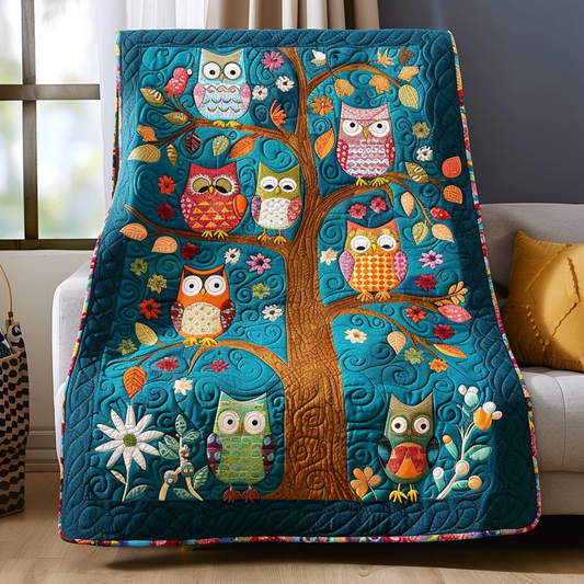 Playful Owls Quilted Blanket - Throw (55" x 60")