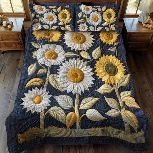 Playful Sunflowers 3-Piece Quilted Bedding Set - Single (59" x 70")