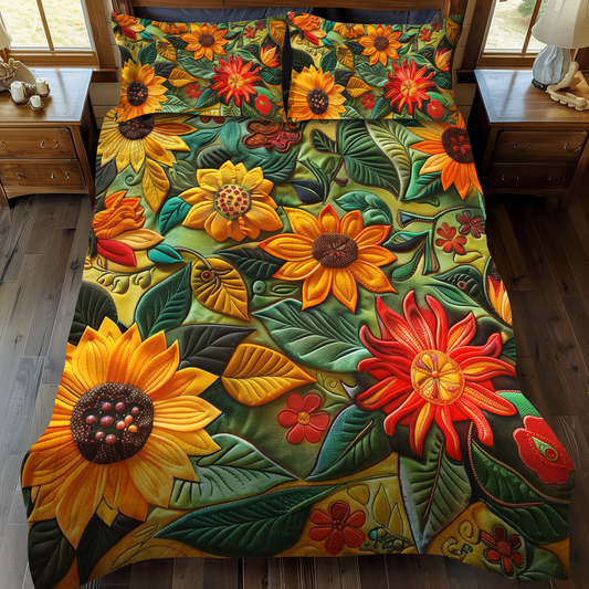 Playful Sunflowers 3-Piece Quilted Bedding Set - Single (59" x 70")