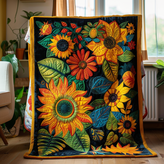 Playful Sunflowers Quilted Blanket - Throw (55" x 60")