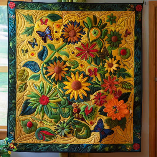 Playful Sunflowers Quilted Blanket - Throw (55" x 60")