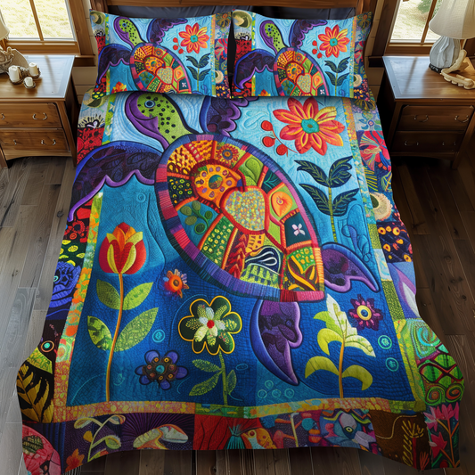 Playful Turtles 3-Piece Quilted Bedding Set - Single (59" x 70")