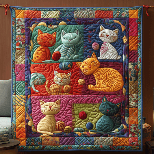 Playful Yarn Cats Quilted Blanket - Throw (55" x 60")