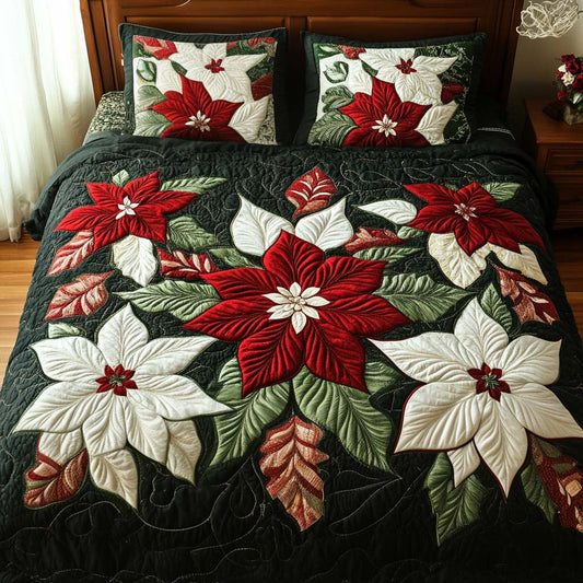 Poinsettia Bliss 3-Piece Quilted Bedding Set - Single (59" x 70")
