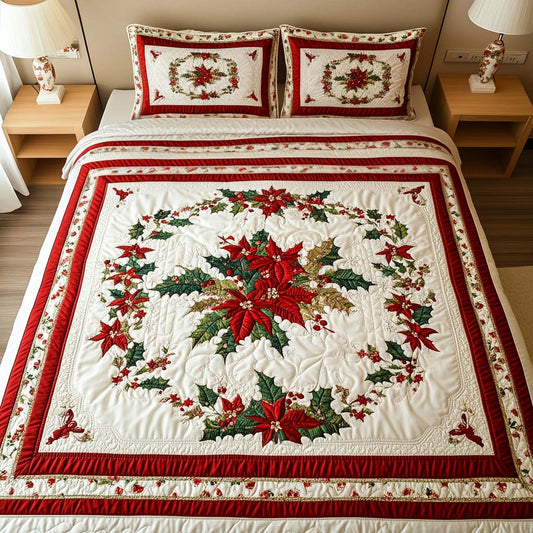 Poinsettia Spirit 3-Piece Quilted Bedding Set - Single (59" x 70")