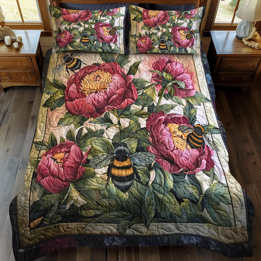 Pollinator's Floral Haven 3-Piece Quilted Bedding Set - Single (59" x 70")