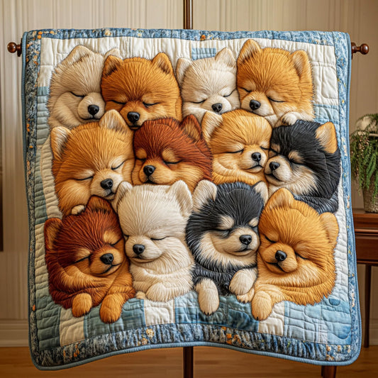 Pomeranian Snuggle Time Quilted Blanket - Throw (55" x 60")