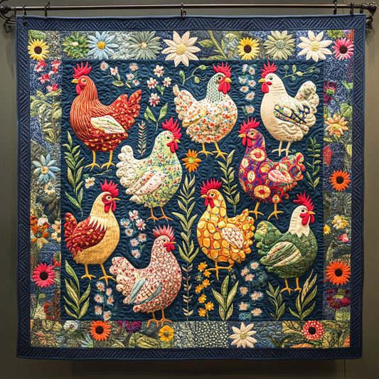 Poultry Parade Quilted Blanket - Throw (55" x 60")