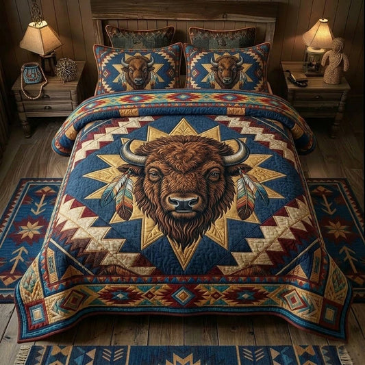 Prairie Star Bison Quilt 3-Piece Quilted Bedding Set - Single (59" x 70")