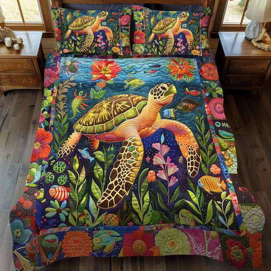 Pristine Turtles 3-Piece Quilted Bedding Set - Single (59" x 70")