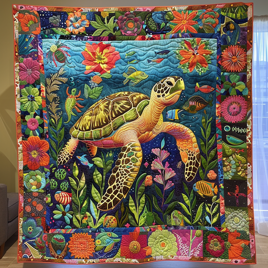 Pristine Turtles Quilted Blanket - Throw (55" x 60")