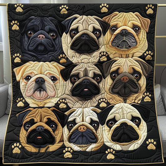 Pug Parade Quilted Blanket - Throw (55" x 60")