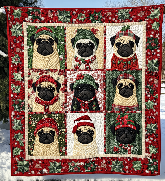Pug Candy Cane Dreams Quilted Blanket - Throw (55" x 60")