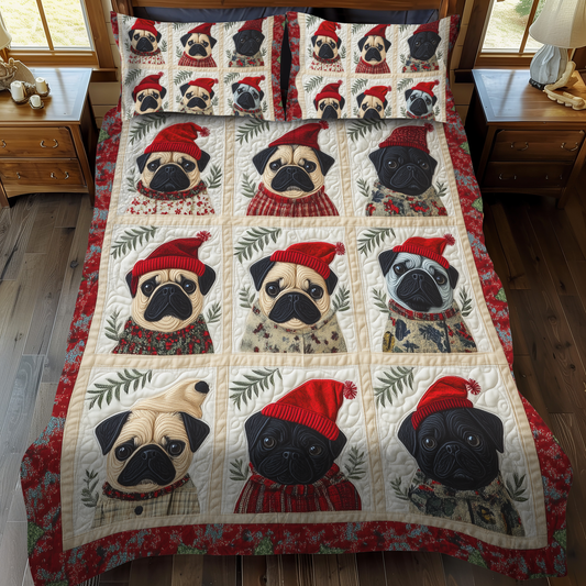 Pug Christmas Magic 3-Piece Quilted Bedding Set - Single (59" x 70")