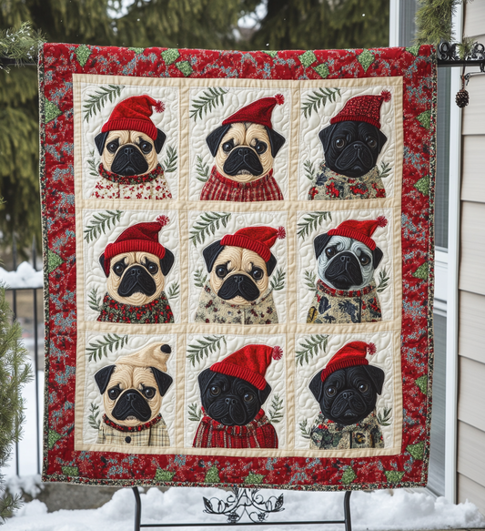 Pug Christmas Magic Quilted Blanket - Throw (55" x 60")