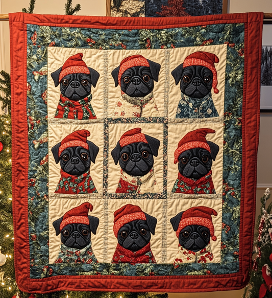 Pug Frosty Fun Quilted Blanket - Throw (55" x 60")