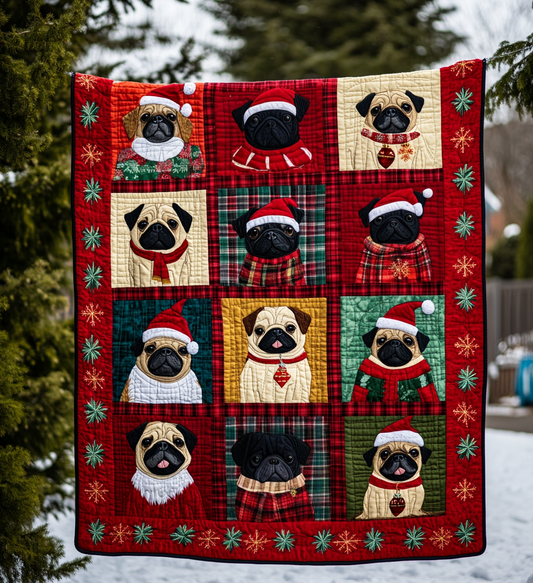 Pug Holiday Warmth Quilted Blanket - Throw (55" x 60")