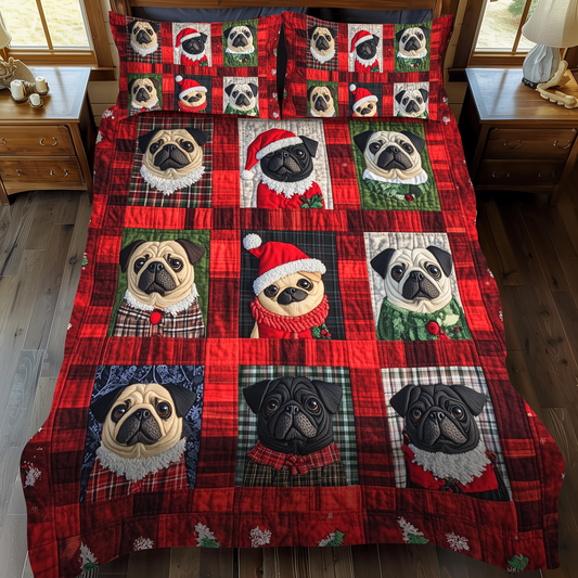 Pug Noel Night 3-Piece Quilted Bedding Set - Single (59" x 70")