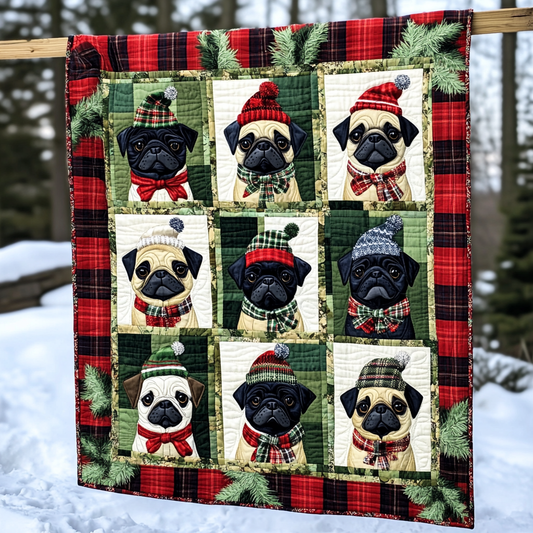 Pug Reindeer Antics Quilted Blanket - Throw (55" x 60")