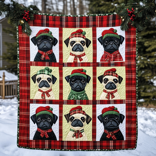 Pug Under the Mistletoe Quilted Blanket - Throw (55" x 60")