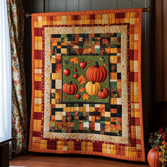 Pumpkin Patterned Thanksgiving Quilted Blanket - Throw (55" x 60")