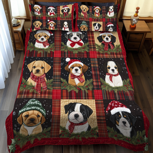 Puppy Holiday Delight 3-Piece Quilted Bedding Set - Single (59" x 70")