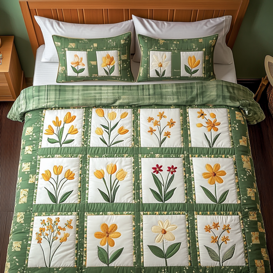 Pure Petals 3-Piece Quilted Bedding Set - Single (59" x 70")