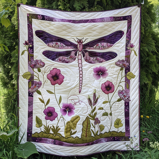 Purple Dragonfly Elegance Quilted Blanket - Throw (55" x 60")