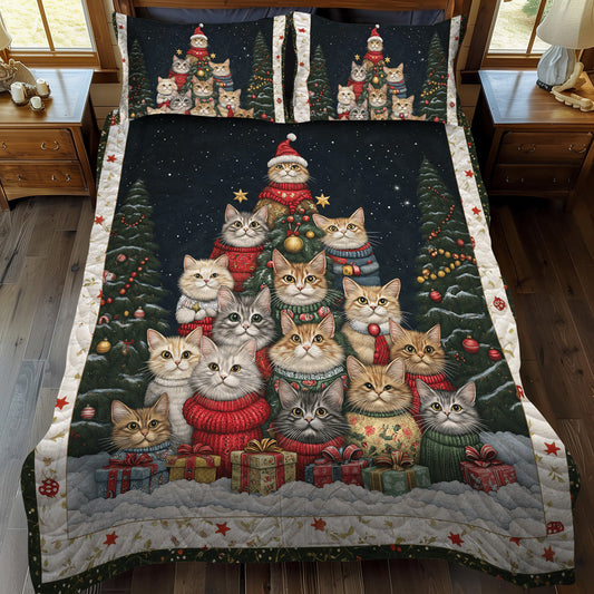 Purrfect Christmas Scene 3-Piece Quilted Bedding Set - Single (59" x 70")