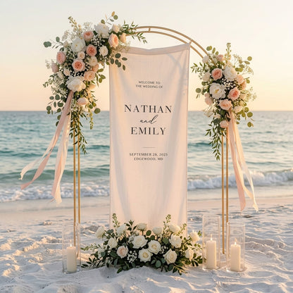 Minimalist Wedding Banner Personalized Couple Names Elegant Linen Ceremony Decor (view 4)