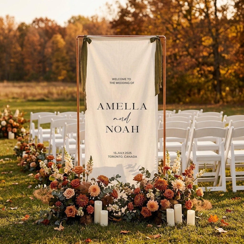 Minimalist Wedding Banner Personalized Couple Names Linen Outdoor Ceremony Decor (view 2)