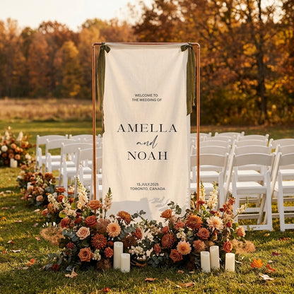 Minimalist Wedding Banner Personalized Couple Names Linen Outdoor Ceremony Decor (view 2)