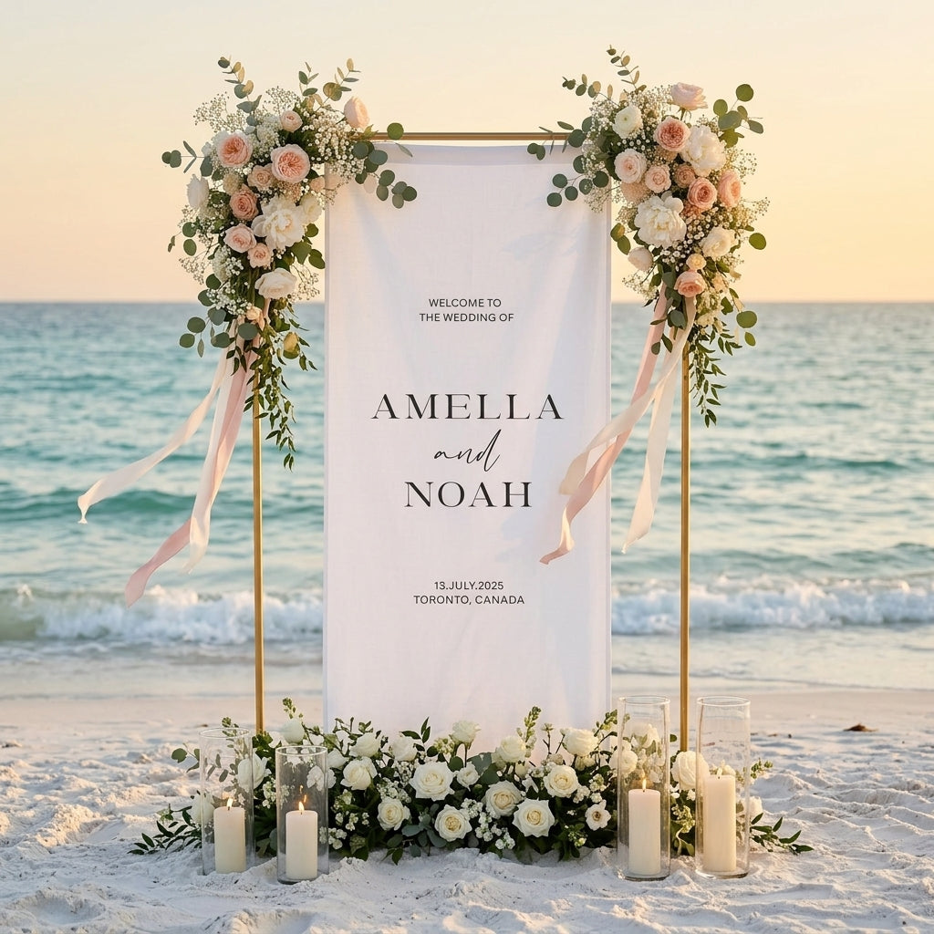 Minimalist Wedding Banner Personalized Couple Names Linen Outdoor Ceremony Decor (view 3)