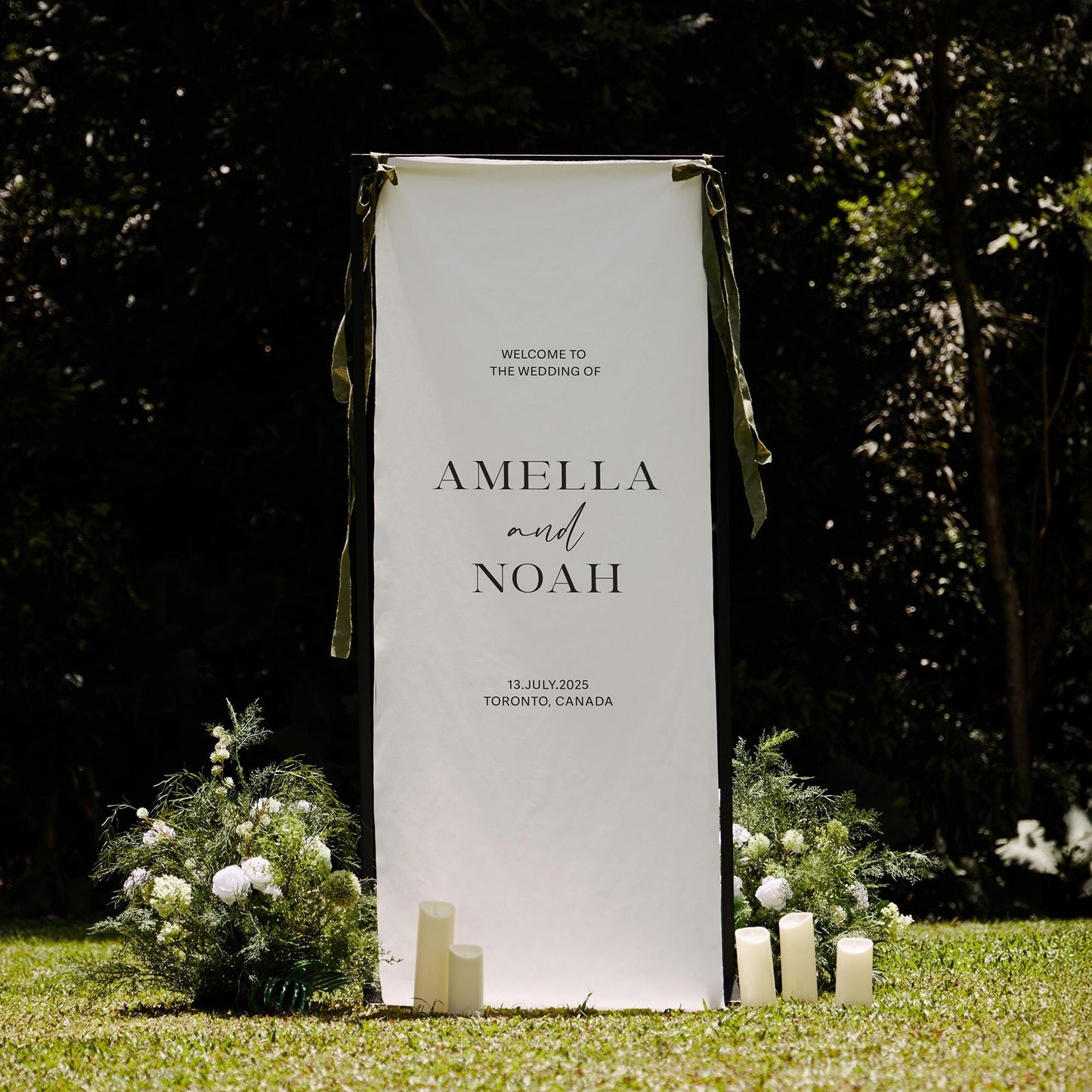Minimalist Wedding Banner Personalized Couple Names Linen Outdoor Ceremony Decor (view 7)
