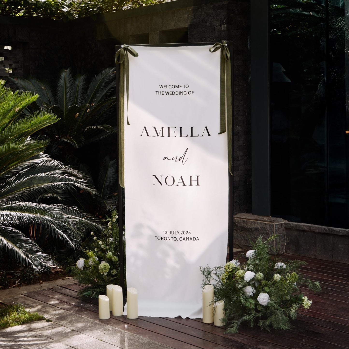 Minimalist Wedding Banner Personalized Couple Names Linen Outdoor Ceremony Decor (view 8)