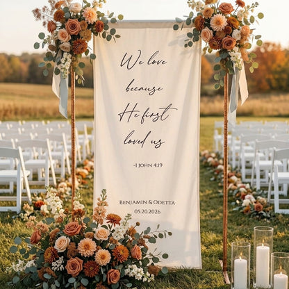 Minimalist Wedding Banner Personalized Bible Verse Linen Christian Ceremony Decor (view 5)