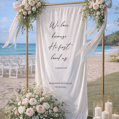 Minimalist Wedding Banner Personalized Bible Verse Linen Christian Ceremony Decor (view 4)