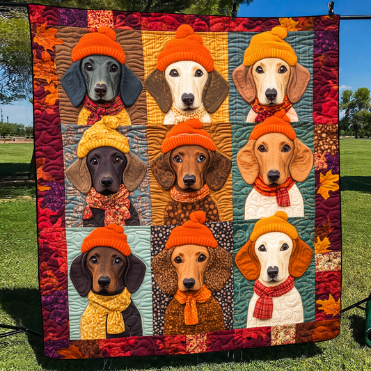Quirky Dachshund Quilted Blanket - Throw (55" x 60")