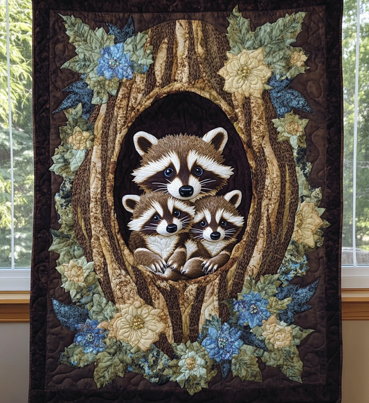 Raccoon Family Tree Quilted Blanket - Throw (55" x 60")