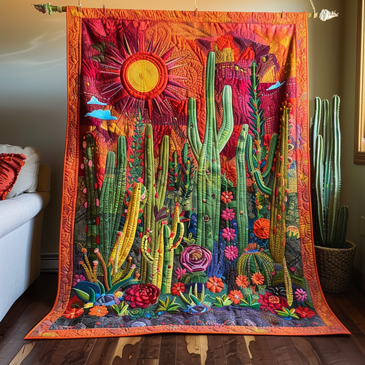 Radiant Cacti Quilted Blanket - Throw (55" x 60")