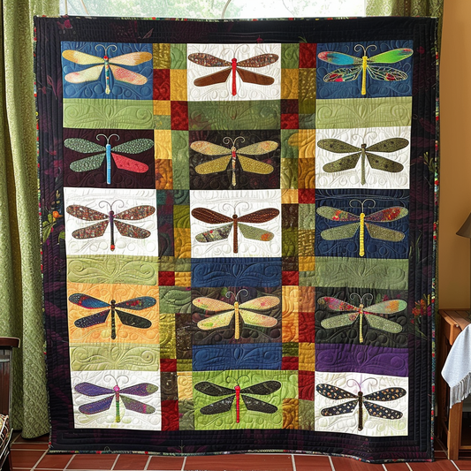 Radiant Dragonfly Patchwork Quilted Blanket - Throw (55" x 60")