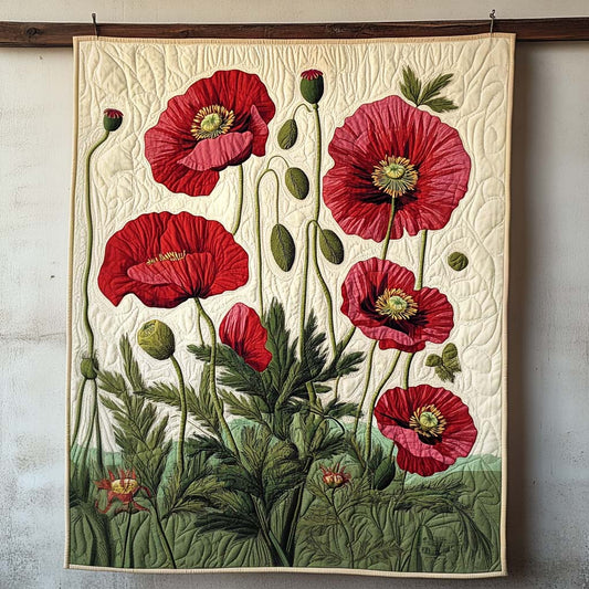 Radiant Red Poppies Art Quilt Hanging - Baby (30" x 40")