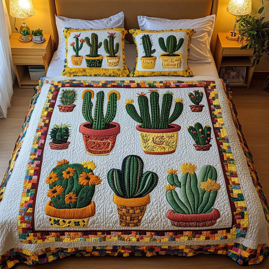 Radiant Succulents 3-Piece Quilted Bedding Set - Single (59" x 70")